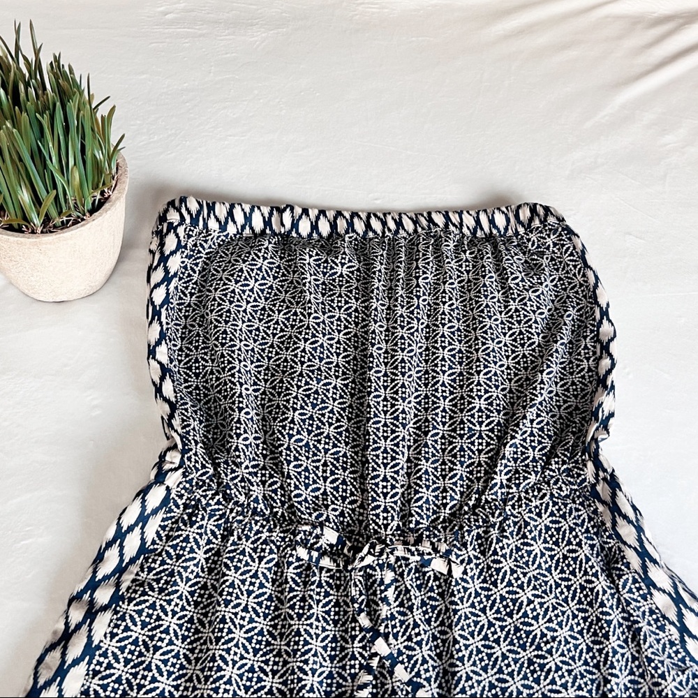 SOLD. ANGIE Medium Blue Boho Strapless Romper - Picture 6 of 13